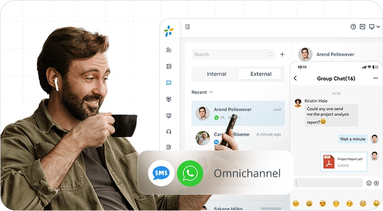 WhatsApp chats and SMS messaging in Linkus