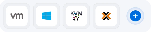 VMware, Hyper-V, KVM and Proxmox virtualization support